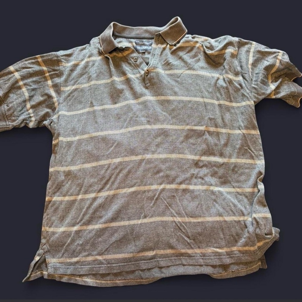 Classic Siegfried Men's Striped Polo Shirt - Gray Beige